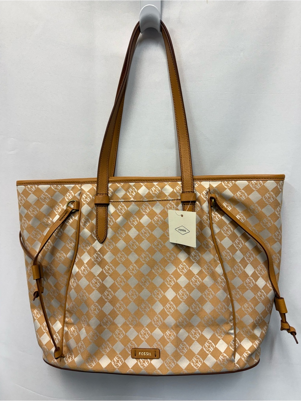 Fossil Charli Tote Bag Monogram Check Shoulder Purse